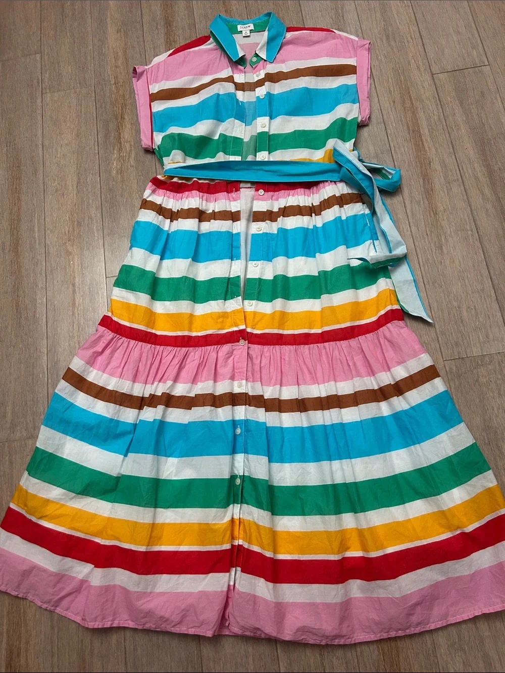 Cotton Colorful Striped Button-Up Tie-Waist Maxi Dress size 8